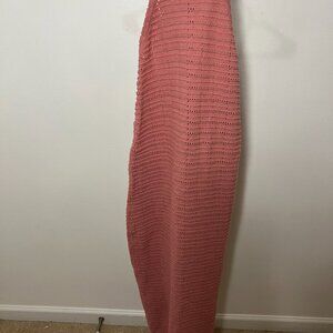 FP Beach Pink Crochet Knit Maxi Dress Lace-Up Back Sleeveless | XS